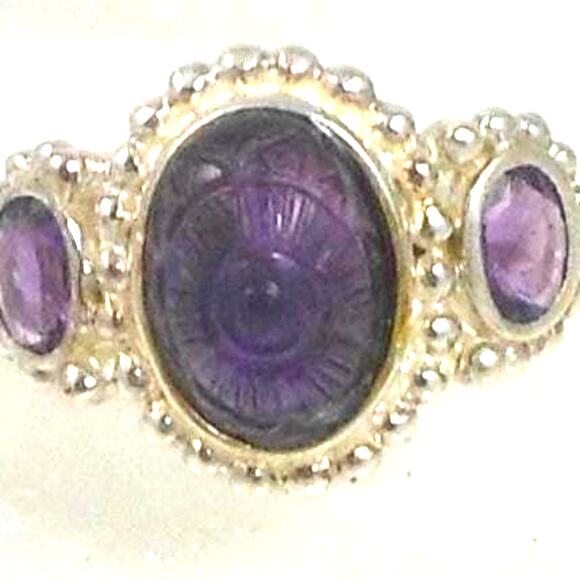 Handcrafted Sterling Silver Ring Vintage Purple Amethyst Chalcedony Size 8  OOAK - Picture 1 of 9